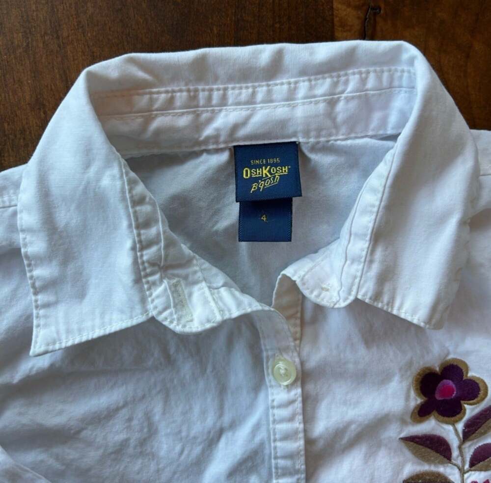 Oshkosh B'Gosh Kids 100% Cotton White Embroidered Long Sleeve Button Up Size 4T - Picture 4 of 5
